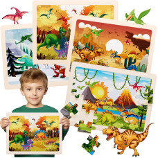 Jigsaw Puzzles Dinosaur Wooden Puzzles For Kids Ages 35 Preschool Educational Brain Teaser Boards Toys Four Season Gifts For 3