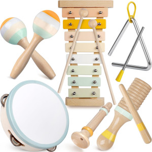 Baby Musical Instruments Montessori Musical Toys For Toddlers 13 Neutral Colors Wooden Percussion Instruments Set Modern Bo