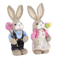 Marooma 2Pcs 1378In Easter Bunny Decorations Easter Statues Bunny Statue With Carrot And Egg For Wedding Easter And Valenti