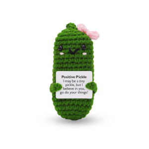 Positive Cucumber 413 Inch Cute Bowtie Positive Pickle Crochet Doll Knitted Wool Doll With Positive Cards Emotional Support