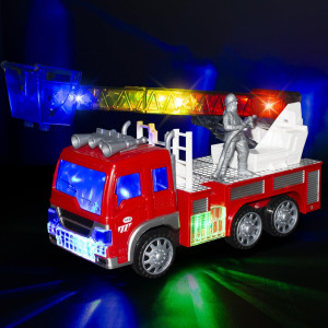 Ynanimery Fire Truck Toy Truck Toys With 4D Lights Sounds Battery Operated Automatic Bump Go Truck Car Toys For Toddler 3