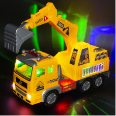 Ynanimery Construction Truck Toy Excavator Truck Toys With 4D Lights Sounds Battery Operated Automatic Bump Go Truck Toys