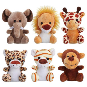 Yukouqian 6 Pieces Jungle Stuffed Animal Forest Plush Lion Elephant Tiger Giraffe Plush Toy For Party Animal Themed 6Zhidongwu