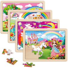 Synarry Large Unicorn Princess Fairy Wooden Puzzles For Girls Gift Box12294 In Fsc Certified 24 Pcs Puzzles For Kids Age