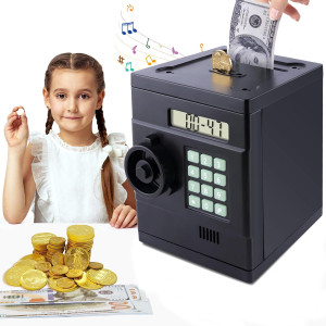 2024 Upgraded Led Atm Piggy Bank For Kids Real Money Compatible Debit Card Coin Recognition Bill Feeder Balance Calculator Teach