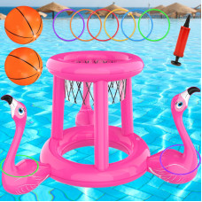 Pool Toys Pool Floats Pool Games For Kids Adult Inflatable Pool Basketball Hoop Ring Toss Game 2In1 Pool Floating Outdoor