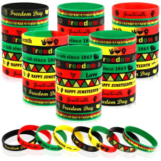 Junebrushs 64Pcs Happy Juneteenth Day Party Favors Freedom Day Silicone Rubber Wristbands Bracelets For Juneteenth Freeish Sinc