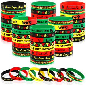 Junebrushs 64Pcs Happy Juneteenth Day Party Favors Freedom Day Silicone Rubber Wristbands Bracelets For Juneteenth Freeish Sinc