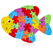 Lovestown Goldfish Wooden Puzzle 26Pcs Jigsaw Puzzle Alphabet And Number Building Blocks For Kids Toddler Preschool