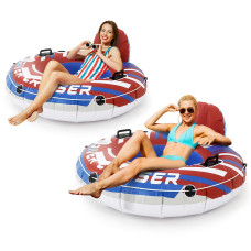 Sunrio 2Pack New Red Pool Floats River Tube With Mesh Bottom Backrest Cup Holder Giant Floaties For Adults Fashion Pool Fl