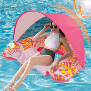 Oksuwater Pool Floats Adult With Adjustable Canopy Xl Pool Chair Float With Cup Holders Headrest Inflatable Pool Chair Pool