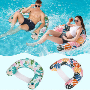 Oksuwater 2 Pack Pool Chair Float Inflatable Pool Floats Lounger With Cup Holders Floating Pool Chair Floaties For Adults Summ