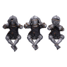 Nemesis Now Three Wise Knights Figurines Shelf Sitters 11Cm Resin Silver See No Evil Hear No Evil Speak No Evil Sitting