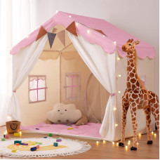 Besrey Kids Play Tent Kids Playhouse 2 In 1 With Padded Mat And String Lights Large Play House With 2 Doors 4 Windows Kids