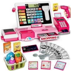 Hyes Kids Cash Register Toy Playset With Real Calculator Toddler Pretend Play Store Incl Scannercredit Cardplay Moneyconveyo