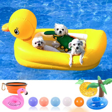 Kucdbun Dog Pool Floats Set Dog Float Raft With Collapsible Dog Bowl Nontoxic Floating Dog Water Toys For Small Dog Puppy An