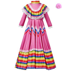 Girls Traditional Jalisco Dress Mexican Style Carnival Festival Folklorico Dance Celebrations Dress Pink M120135Cm