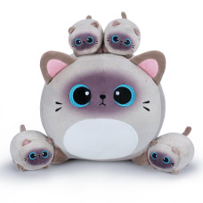 5 Pcs Siamese Cat Plush Stuffed Animal Family16 Grey Siamese Cat Plush Cat Mommy Cat With 4 Baby Kittens Cat Plushies For Ki