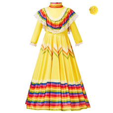 Girls Traditional Jalisco Dress Mexican Style Carnival Festival Folklorico Dance Celebrations Dress Yellow M120135Cm