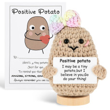 Mini Funny Positive Potato 3 Inch Mini Cute Positive Potato Crochet With Rainbow Bowknot Wool Knitted Positive Potato Doll Gift