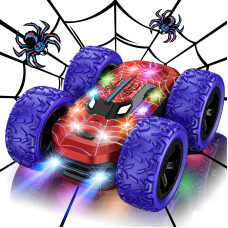 Remote Control Car For Boys Rc Cars For Kids With Colorful Led Lights 24Ghz Double Sided 360 Flips 4Wd Stunt Car Rechargeabl