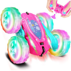 Free To Fly Remote Control Car For Girls Pink Rc Car Double Sided 360Flip Stunt Cars With Headlights Wheellights Rechargeabl