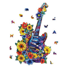 Globleland 200Pcs Guitar Wooden Jigsaw Puzzles For Adults 40X23Cm Wood Adult Puzzles Unique Shaped Wooden Puzzles Colorful Jigsa