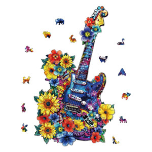 Globleland 200Pcs Guitar Wooden Jigsaw Puzzles For Adults 40X23Cm Wood Adult Puzzles Unique Shaped Wooden Puzzles Colorful Jigsa