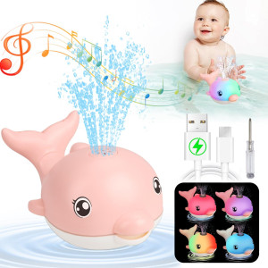 2024 Upgraded Bath Toys Rechargeable Baby Bath Toys Dolphin Spray Water Light Up Musical Toys 612 1218 Months Sprinkler Wat