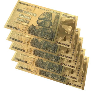 Yiqilafada 5Pcs Gold Zimbabwe 100 Trillion Dollar Bills Gold Leaf Bills For Banknotes Collecors