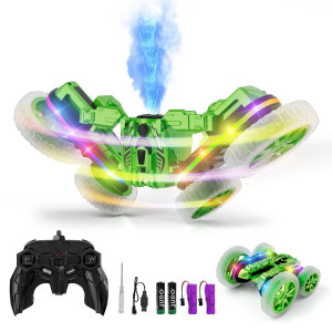 Terucle Remote Control Car 360Rotating 4Wd Rc Cars With Cool Spray 24Ghz Double Sided Rc Stunt Car With Cool Lights Rc Drift