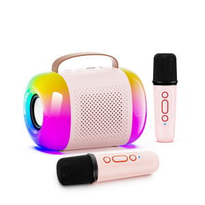 Cuukiee Mini Karaoke Machine For Kids And Adults Portable Bluetooth Speaker With 2 Wireless Microphones And Led Colorful Lights