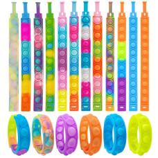 12Pcs Pop Random Braceletpop Bubble Fidget Sensory Toys Pop Toy Bulk For Party Favor Classroom Student Prizes Easter Basket G