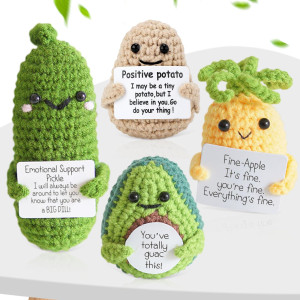 Urbun 4Pcs Handmade Positive Crochet Doll Setemotional Support Pickle Positive Potato Avocado And Pineapplecute Encouragemen