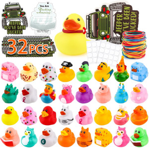 32Pcs Rubber Ducks With Tags Including 32 Jeep Ducks 32 Jeep Ducking Cards 32 Rubber Bands Rubber Ducks For Jeeps