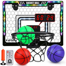 Basketball Hoop Indoor Mini Hoop With Led Lightscoreboard Door Basketball Hoop Basketball Toys Gifts For 5 6 7 8 9 10 11 12 Ye