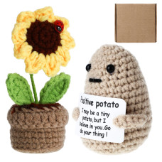 Mini Funny Positive Potato 2 Pcs Positive Potato Crochet With Sunflower 3 Inch Cute Wool Funny Knitted Positive Potato Doll Ch