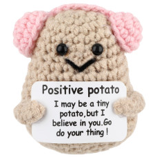 Grevosea Mini Funny Positive Potato 3 Inch Positive Potato Crochet With Pink Earphone Cute Wool Funny Knitted Positive Potato D