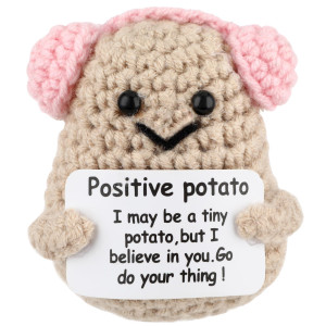 Grevosea Mini Funny Positive Potato 3 Inch Positive Potato Crochet With Pink Earphone Cute Wool Funny Knitted Positive Potato D