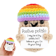 Grevosea Mini Funny Positive Potato 3 Inch Positive Potato Crochet With Rainbow Hat Cute Wool Funny Knitted Positive Potato Dol