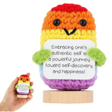 Mini Funny Positive Potato 3 Inch Positive Potato Crochet Rainbow Cute Wool Funny Knitted Positive Potato Doll With Wood Base C