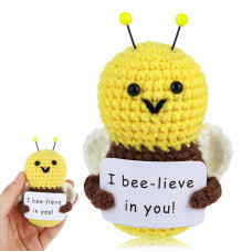 Grevosea Mini Funny Positive Bee 4 Inch Positive Bee Crochet Cute Wool Funny Knitted Positive Bee I Beelieve In You Doll Gifts