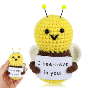 Grevosea Mini Funny Positive Bee 4 Inch Positive Bee Crochet Cute Wool Funny Knitted Positive Bee I Beelieve In You Doll Gifts