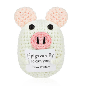 Grevosea Funny Positive Pig 3 Inch Handmade Knitted Pig Crochet Mini Cute Crochet Piggy Gifts Emotional Support With Encouragin