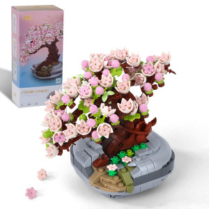 Ziyostar Mini Bricks Cherry Blossoms Plant Building Kit Bonsai Diy Simulating Plant Ecology Collection Building Toy Bouquet Set