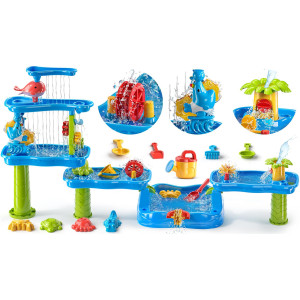 Temi Toddler Water Table For Kids 3 4 5 6 7 8 Years Old Rain Showers Pond Sand Water Table 3Tier 4 Areas Outdoor Sensory Tabl