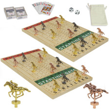 Horow 2 Pack Metal Horse Racing Board Game Card Board Game Finish Line Luxury Edition Solid Wood Race Game Board 11 Batches Of M