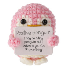 Grevosea Funny Positive Penguin 3 Inch Mini Positive Penguin Crochet Cute Wool Funny Knitted Positive Penguin Doll Cheer Up Gif