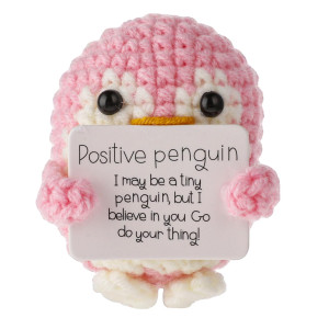 Grevosea Funny Positive Penguin 3 Inch Mini Positive Penguin Crochet Cute Wool Funny Knitted Positive Penguin Doll Cheer Up Gif