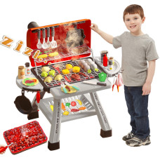 Barbecue Grill Toy Set Kids Bbq Kitchen Playset With Smoke Sound Light Simulation Camping Cooking Interactive Pretend Play Food